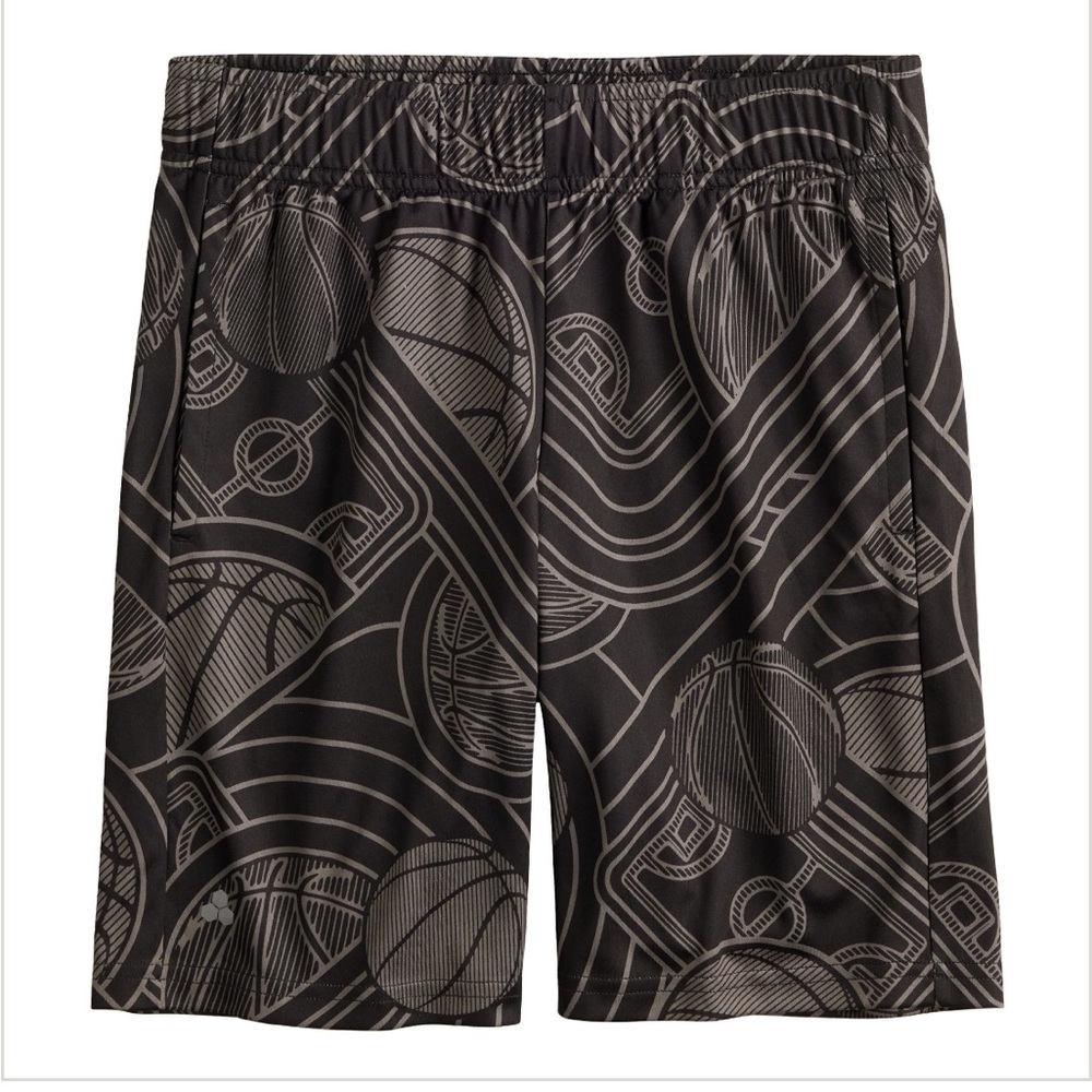 Dry Tek Black and Gray Basketball Geometric Shorts